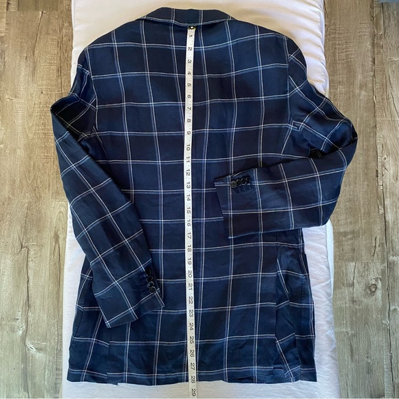 UNITED ARROWS SOVEREIGN men’s navy windowpane linen jacket, JP size 44 (US 34S) - Picture 7 of 13